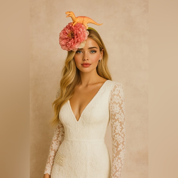 Kentucky Derby Hat Whimsical Dinosaur Fascinator Large Peony Statement Headband